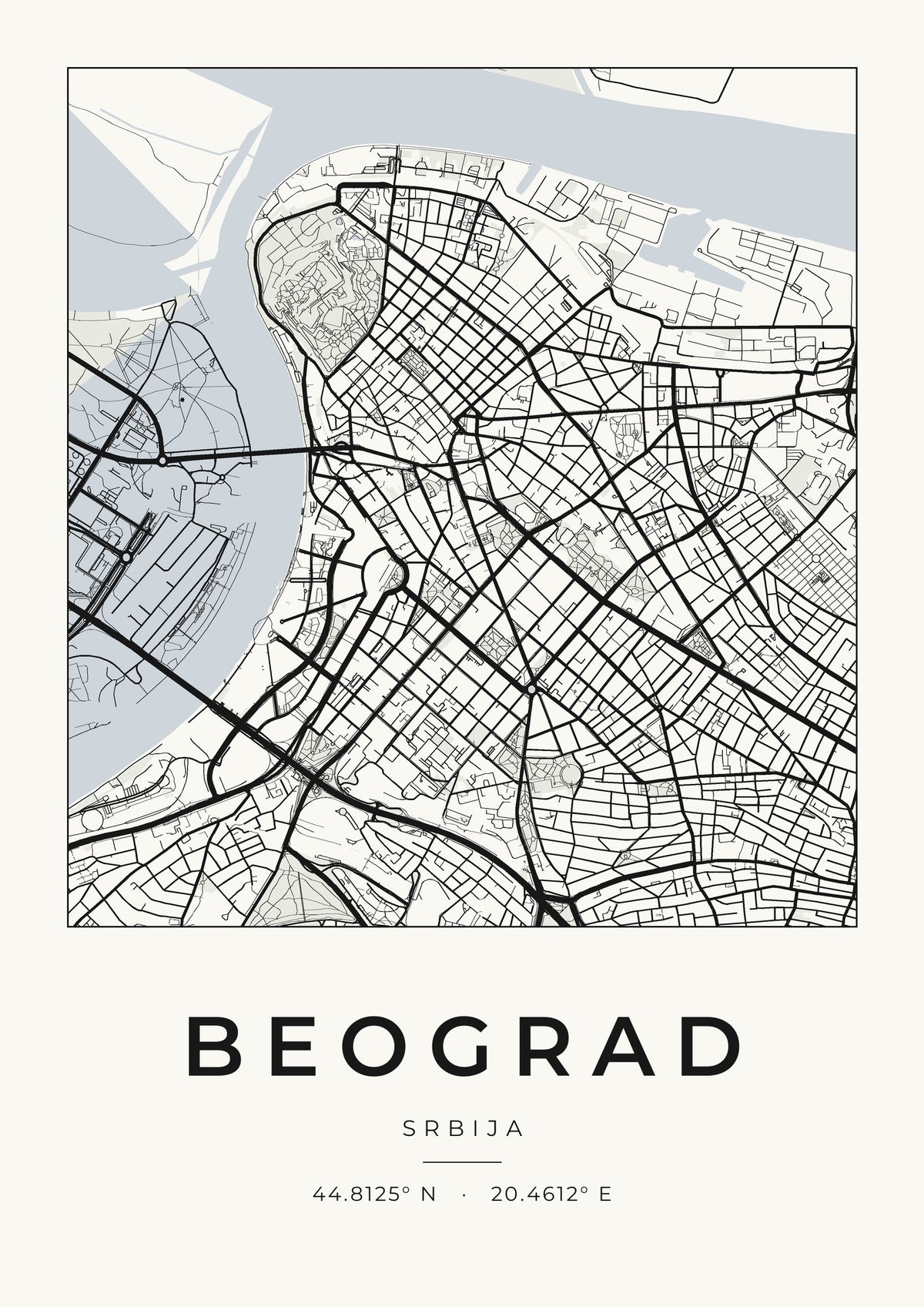 Beograd – minimalistička mapa grada, poster – dizajn