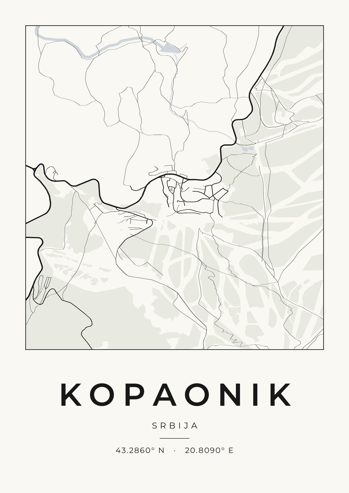Kopaonik – minimalistička mapa grada, poster – dizajn