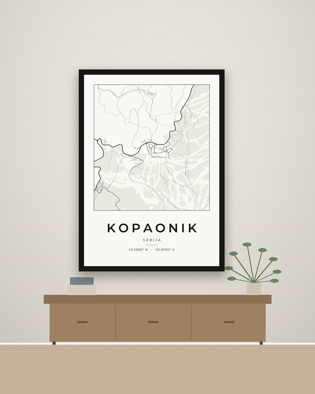 Kopaonik – minimalistička mapa grada, poster – na zidu