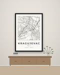 Kragujevac – minimalistička mapa grada, poster – na zidu