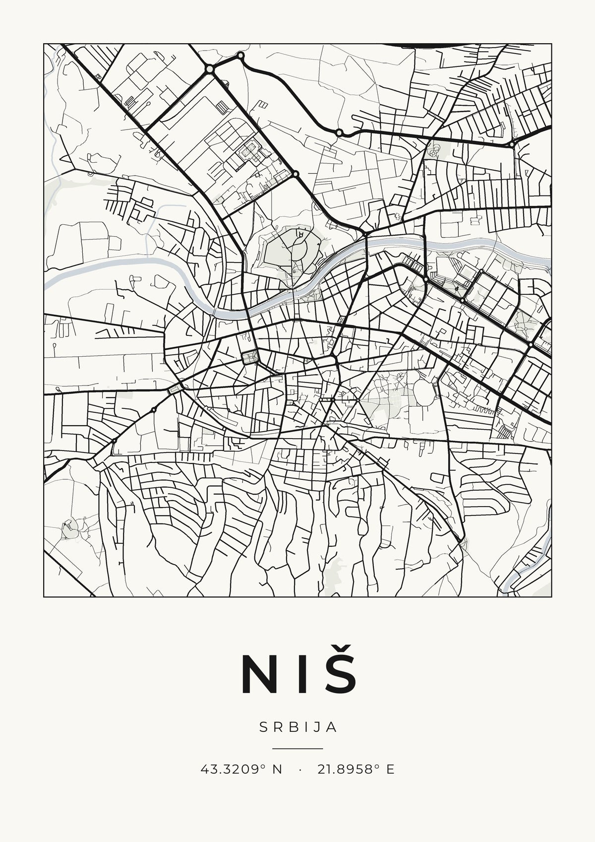 Niš – minimalistička mapa grada, poster – dizajn