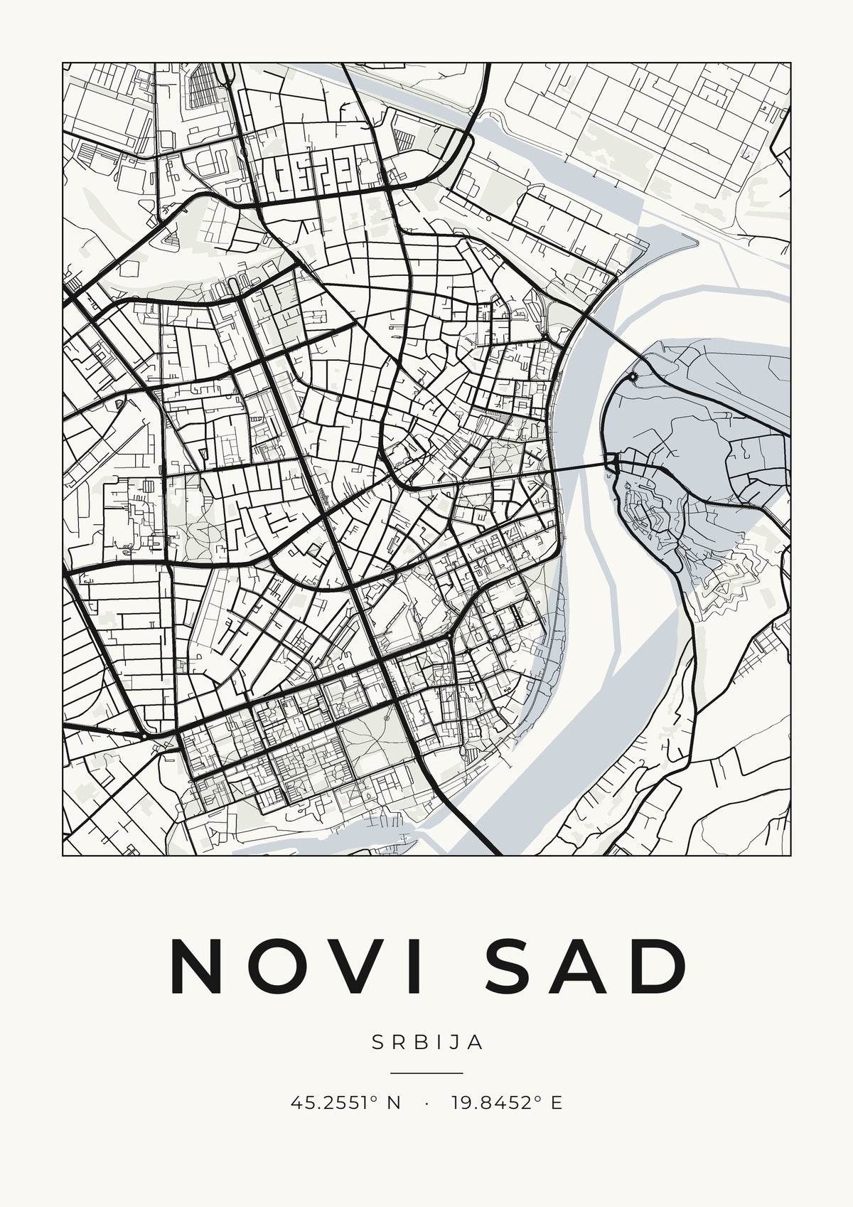 Novi Sad – minimalistička mapa grada, poster – dizajn