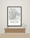 Novi Sad – minimalistička mapa grada, poster – na zidu