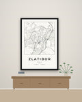 Zlatibor – minimalistička mapa grada, poster – na zidu