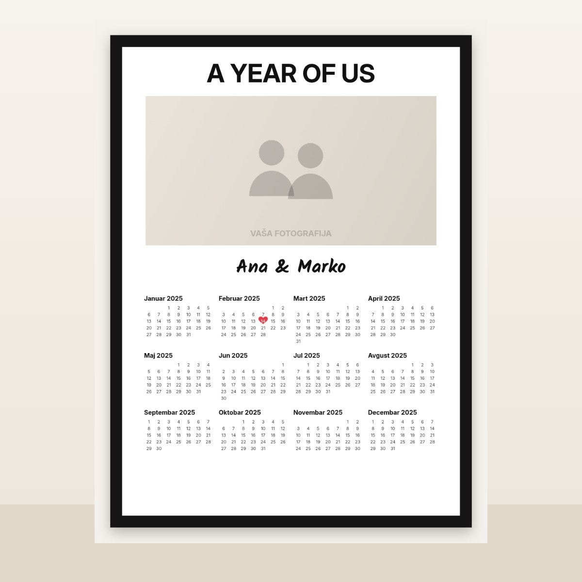 Personalizovani kalendar – A Year Of Us poster – primer dizajna