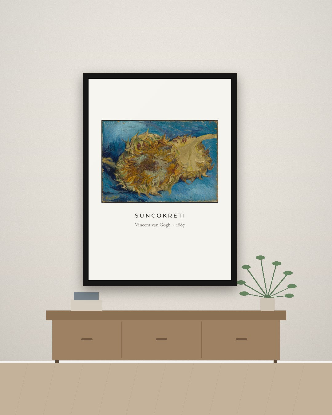 Suncokreti – Vincent van Gogh, umetnički poster – na zidu
