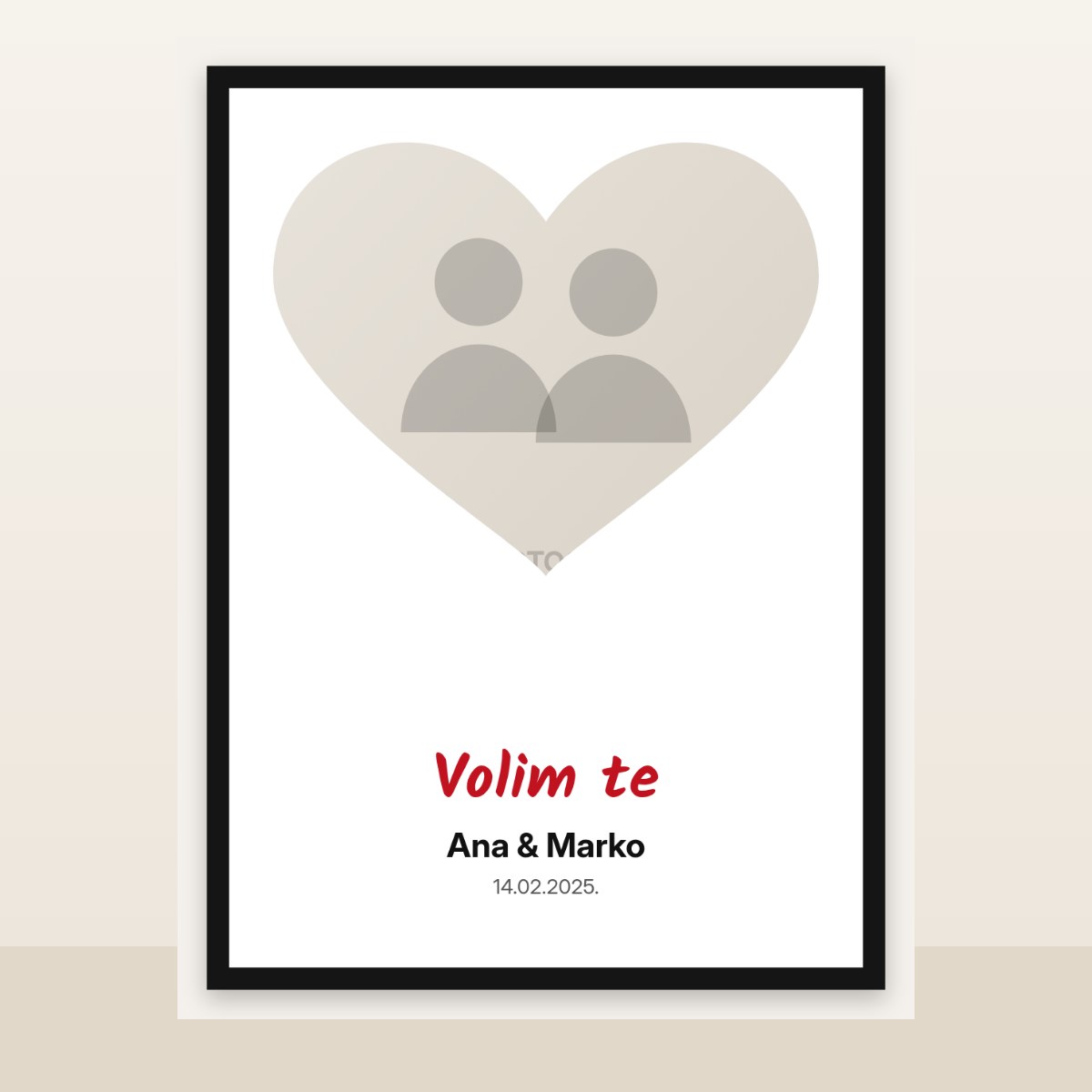 Volim te – kolaž u obliku srca – poster – primer dizajna